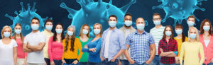 people in medical masks for protection from virus